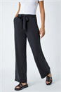 Black Tie Waist Wide Leg Trousers, Image 4 of 5