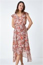 Stone Snake Print Asymmetric Tiered Midi Dress, Image 1 of 5