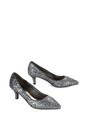 Black XY LONDON Black 'Gwyneth' Pointed Toe Mid Stiletto Kitten Heel Court Shoes, Image 3 of 4