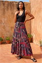Red Boho Floral Shirred Waist Maxi Skirt, Image 2 of 4