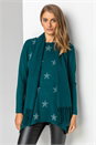 Teal Star Print Knitted Tunic Top with Tassel Scarf, Image 1 of 5