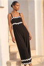 Black Ric Rac Strap Detail Jumpsuit, Image 3 of 4
