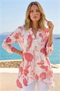 Coral Palm Print V-Neck Wrap Hem Tunic Top, Image 1 of 4