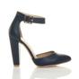 Navy Blue High Heel Ankle Strap Pointed Toe Court Shoes, Image 2 of 6