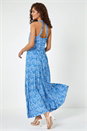 Royal Blue Ditsy Floral Halter Neck Maxi Dress, Image 3 of 5