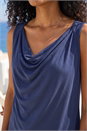 Navy  Cowl Neck Stretch Top, Image 4 of 4