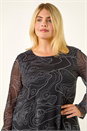 Black Curve Swirl Print Stretch Top, Image 4 of 5