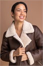 Brown Faux Fur Lined Zip Detail Aviator Jacket, Image 4 of 5