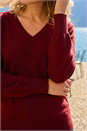 Red Plain V-Neck Stretch Longline Jumper, Image 4 of 4