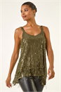 Khaki Tassel Sequin Chiffon Top, Image 2 of 6