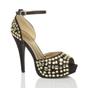 Black High Heel Gem Ankle Strap Peep Toe 2 Part Heels, Image 1 of 6