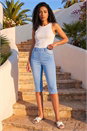 Light Denim Stretch Knee Length Pedal Pusher, Image 1 of 4