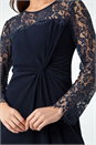 Navy  Petite Lace Detail Knot Front Bodycon Dress, Image 5 of 5