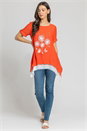 Dark Orange Dandelion Floral Hanky Hem Tunic Top, Image 3 of 4
