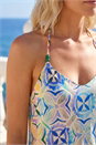Blue Petite Abstract Halter Neck Stretch Dress, Image 4 of 4