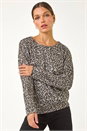 Natural  Animal Print Banded Hem Top, Image 2 of 5