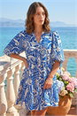 Royal Blue Petite Print Button Smock Dress, Image 1 of 4