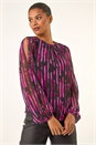 PINK Stripe Print Mesh Overlay Top, Image 4 of 5