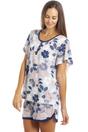 Navy Floral Leaf Print Jersey Short Pyjama Set, Image 5 of 5