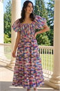 Pink Dusk Abstract Puff Sleeve Tiered Dress, Image 2 of 4