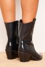 Black Black Patent Croc Pointed Toe Chunky Block Heel Ankle Boots - Dakota, Image 2 of 2
