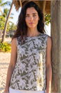 Khaki Classic Floral Sleeveless Shell Top, Image 1 of 3