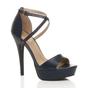 Navy Blue AJVANI Navy Blue High Heel Crossed Straps Platform Sandals, Image 1 of 6