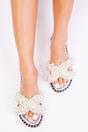 Silver 'Eve' Pearl Flat Slider Sandals, Image 3 of 3