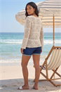 Ivory  Crochet Tie Front  V-Neck Tunic Top, Image 2 of 4