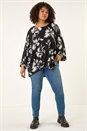 Black Curve Floral Print Stretch Top, Image 2 of 5