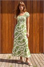 Green Leaf Print Shirred Maxi Dress, Image 3 of 4