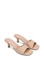 Beige 'Pearl' Square Toe Stiletto Kitten Heel Mule Sandals, Image 5 of 6