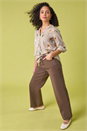 Chocolate Cotton Blend Wide Leg Stretch Jeans, Image 6 of 7