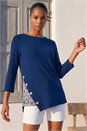 Navy  Asymmetric Hem Detachable Scarf Top, Image 2 of 5