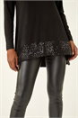 Black Sequin Hem Stretch Tunic Top, Image 5 of 5