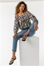 Ivory Shirred Animal Print Bardot Chiffon Top, Image 4 of 5