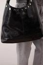 Black Oval Medium Shoulder Bag With Stud Detail, Image 2 of 2
