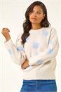Ivory  Scattered Flower Knit Jumper, Image 4 of 5