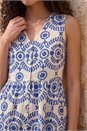 Blue Petite Abstract Print Button Dress, Image 3 of 4