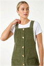 Khaki Corduroy Pinafore Midi Dress, Image 5 of 6