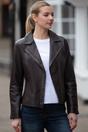 Dark Brown Real Leather Biker Jacket with Hidden Zips, Image 1 of 5