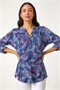 PINK Textured Abstract Print V-Neck Stretch Top, Image 1 of 5