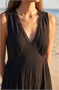 Black Lace Trim V-Neck Midi Dress , Image 4 of 4