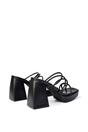 Black XY LONDON Black 'Colt' Strappy Square Toe High Block Heel Platform Mule Sandals, Image 3 of 5