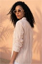 Camel  Textured Stripe Collared Shirt, Image 3 of 4