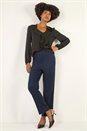 Navy Straight Leg Ponte Stretch Trouser, Image 1 of 5