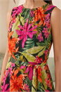 Black Leaf Print Chiffon Pleat Neck Midi Dress , Image 4 of 4