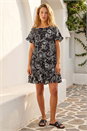 Black Paisley Floral Tiered Smock Dress, Image 2 of 4