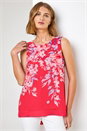 Red Floral Print Chiffon Overlay Top, Image 1 of 4