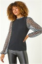 Black 2 In 1 Animal Print Mesh Sleeve Top, Image 4 of 5